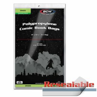 100 Bcw Resealable Bags For Graded Comics - 9 X 13 7/16 - 1 - Bag - Gc - R
