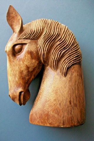 Vintage Solid Wood Carved Horse Head Bust Large 10 " Tall 7 " Wide