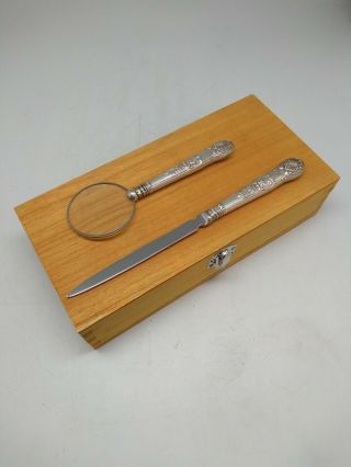 Silver Handled Magnifying Glass And Letter Opener Aaron Hadfield - Initialled K