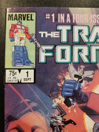 Transformers 1 VF,  White pages Marvel Comics) First Print 1984 1st Appearance 2