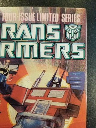 Transformers 1 VF,  White pages Marvel Comics) First Print 1984 1st Appearance 3