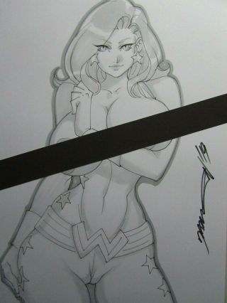 Wondergirl Wonder Woman Girl Sexy Busty Sketch Pinup - Daikon Art