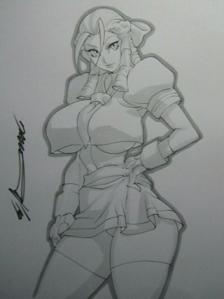 Karin Street Fighter Girl Sexy Busty Sketch Pinup - Daikon Art