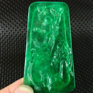 Rare Green Jadeite Jade Handwork Chinese Collectible Nüwa Fixing Up Sky Pendant