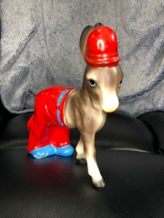 Vintage Japan Stickered Donkey In Red Pants And Hat Mule Burro Ceramic Figurine