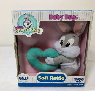 Vintage Looney Tunes Baby Bugs Bunny Tyco Plush Baby Rattle Brand