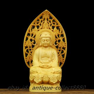 3.  9 " Chinese Box - Wood Hand Carved Buddhism Sakyamuni Tathagata Buddha Statue 如来佛
