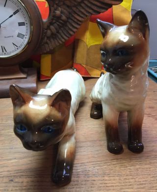 Set Of 2 Vintage Mid Century Made Western Germany Cat Figurines Ceramic Adorable