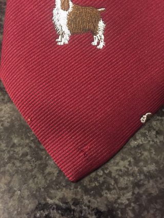 Men’s Neck Tie English Springer Spaniel Dog Embroidered Burgundy Necktie Vintage 2