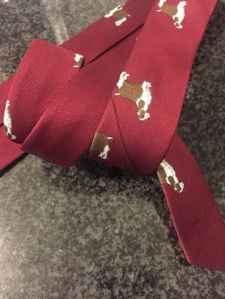 Men’s Neck Tie English Springer Spaniel Dog Embroidered Burgundy Necktie Vintage 4
