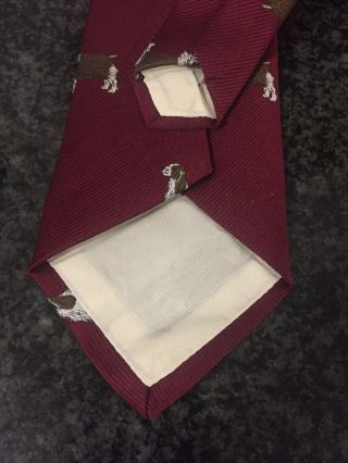Men’s Neck Tie English Springer Spaniel Dog Embroidered Burgundy Necktie Vintage 5