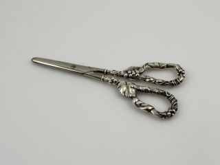 925 Germany Sterling Silver Handles Grape Shears Scissors With Grape Vine Design