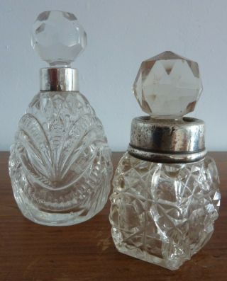Antique Cut Glass Perfume Bottles With Silver Mounts