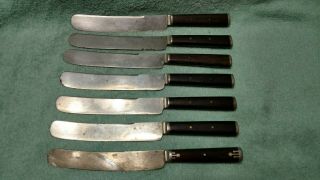 7 Table Knives Knife Aetna Silver Inlay Wooden Handles