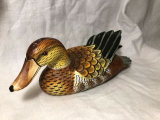 Vintage Hand Carved & Painted Full Size Wood Duck Wooden Decoy Folk Art