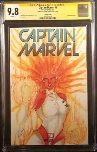Captain Marvel 1 Cgc Ss 9.  8 Art Sketch Binary Avengers Thanos Iron Man
