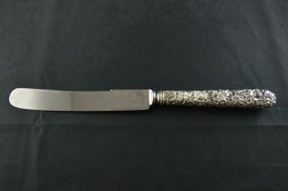 S Kirk & Son Full Repousse Sterling Silver Handle Dinner Knife W/ Blunt Blade