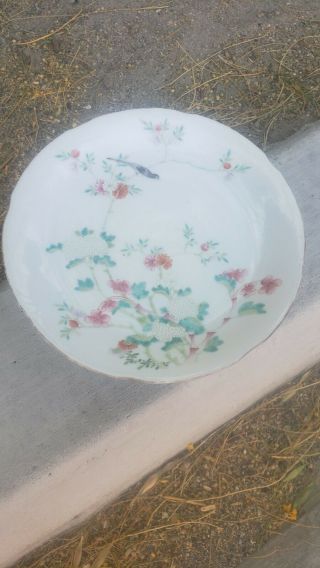Antique Chinese Porcelain Charger Plate Famille Rose Roosters 19th Cent