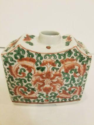Fine Antique Chinese Export Porcelain Famille Verte Tea Caddy Marks Stand