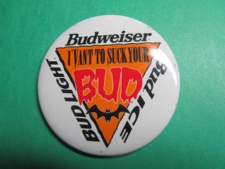Vintage Budweiser I Vant To Suck Your Bud Halloween Bat Lapel Button Pin (h77)