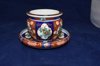 Vintage Hand Painted Gold Imari Vase And Base/bowl
