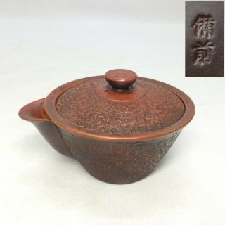 G532: Japanese Sencha Teapot Of Old Bizen Pottery With Popular Ishime Work