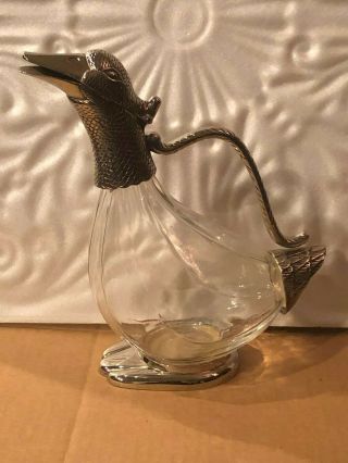 Glass And Silver Plated Duck Shaped Decanter