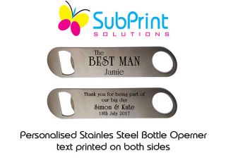 Personalised Steel Bottle Opener Best Man Usher Wedding Favours Thank You Gift