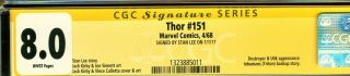 THOR 151 CGC 8.  0 W/P SS SIGNED BY STAN LEE - JACK KIRBY THE DESTROYER/INHUMANS 2