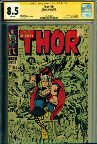 Thor 154 Cgc 8.  5 White Pgs Ss Signed By Stan Lee - Jack Kirby Art 1st Mangog