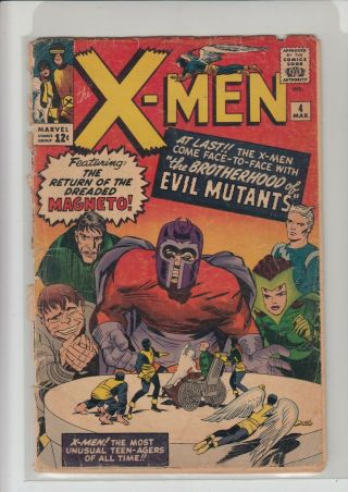 The X - Men 4 - 1st App Scarlet Witch,  Quicksilver,  Toad 2nd Magneto,  1.  0 Fr