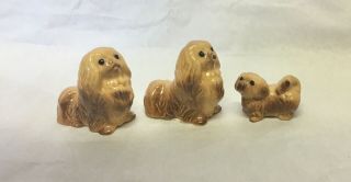 2 Hagen Renaker Miniature Retired Pekingese Mama Dogs &1 Matching Puppy Standing