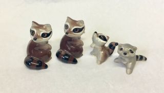 4 Adorable Vintage Hagen Renaker Miniature Raccoons - 2 Mamas &2 Different Babies