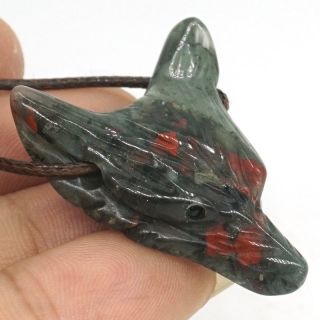 1.  4 " Howling Wolf Blood Stone Animal Pendant Hand Carved Necklace Jewelry