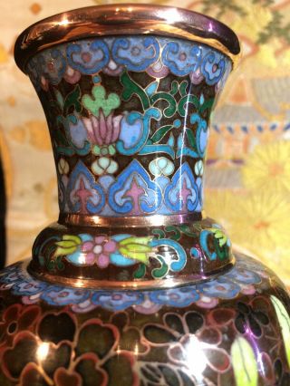 Very Fine Antique Chinese Cloisonne Vase.  Rich Colorful Decoration 8 "