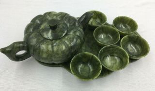 Jade Chinese Tea Set With Tray And Six Cups