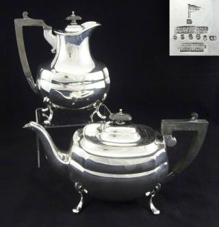 Vintage Pair Heavy Art Nouveau Walker & Hall Tea Pot Coffee Pot Silver Plated