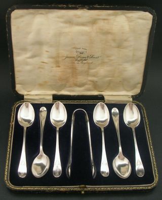 Box Set 6 Vintage Epns Silver Teaspoons & Sugar Nips James Dixon & Sons England