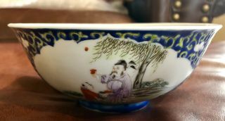 Chinese Porcelain Famille Rose Bowl Blue Ground Old Antique Estate