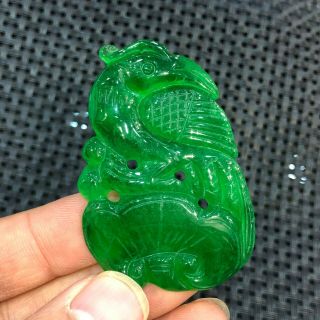 Rare Chinese Green Jadeite Jade Carved Collectible Handwork Bird & Ruyi Pendant