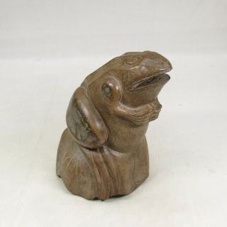 G468: Japanese Bamboo Carving Statue Of A Frog With Good Taste And Work.
