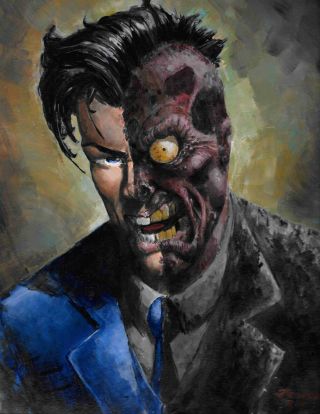 Two - Face Acrylic Painting By Johnny Desjardins 9 X 12