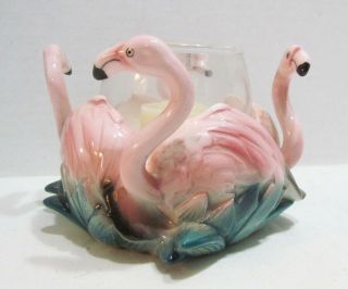 Fitz & Floyd Pink Flamingo Flock Figural Ceramic Candle Holder 1985 Florida