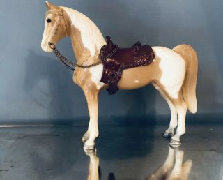 Vintage Breyer 42 Glossy Palomino Pinto Western Pony With Snap Saddle & Reins