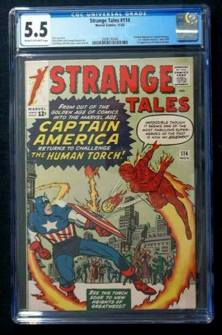 Strange Tales 114 Cgc 5.  5 1st Sa Captain America,  Torch Vs Cap Nov.  1963