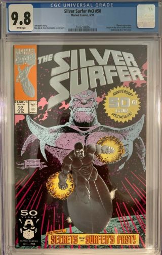 Silver Surfer 50 - Cgc 9.  8 Nm/mt (1991) Origin - Story Leads Into Infinity Gaunt