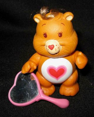 Vintage Poseable Tenderheart Care Bear,  Mirror Accessory 3.  5 " Pvc Figure 1983