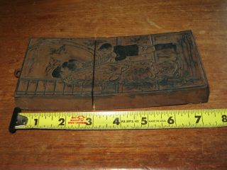 Japanese Old Wooden PRINTING BLOCK Parents with Son Pre - War Woodcut Print Block 5