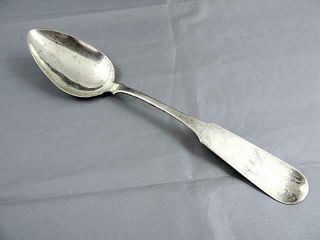 8 7/8 " Antique Coin Silver Serving Spoon By John Stevens Bangor Maine Ca 1833
