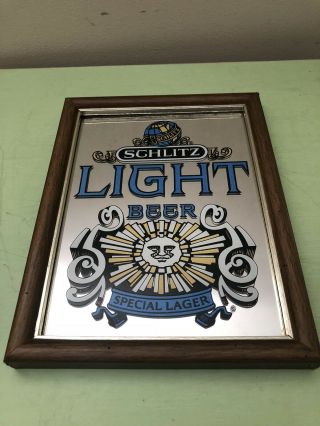 Vintage Schlitz Light Beer Advertising Mirror Sign Special Lager - Framed